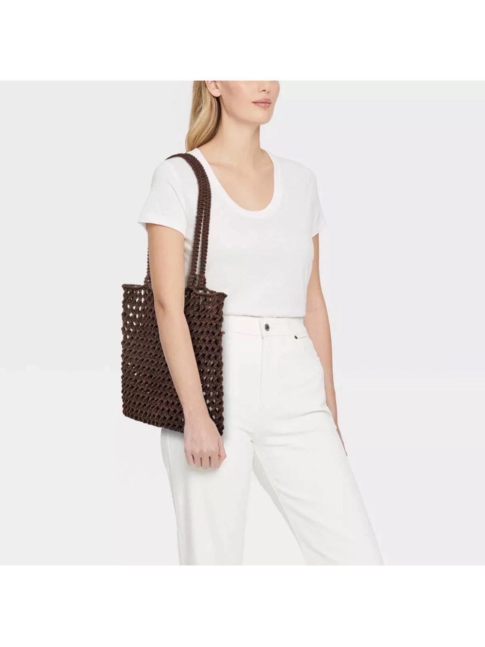 NEW! Clare V Sandy Tote Dupe 🤎 Crochet Tote Purse Beach Bag - Brown 15" x 12"